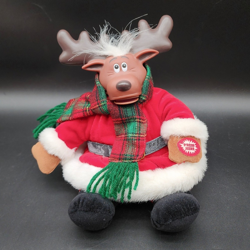 Dan Dee 9" Red Reindeer Animated Singing Christmas Plush Santa Suit Plaid Scarf